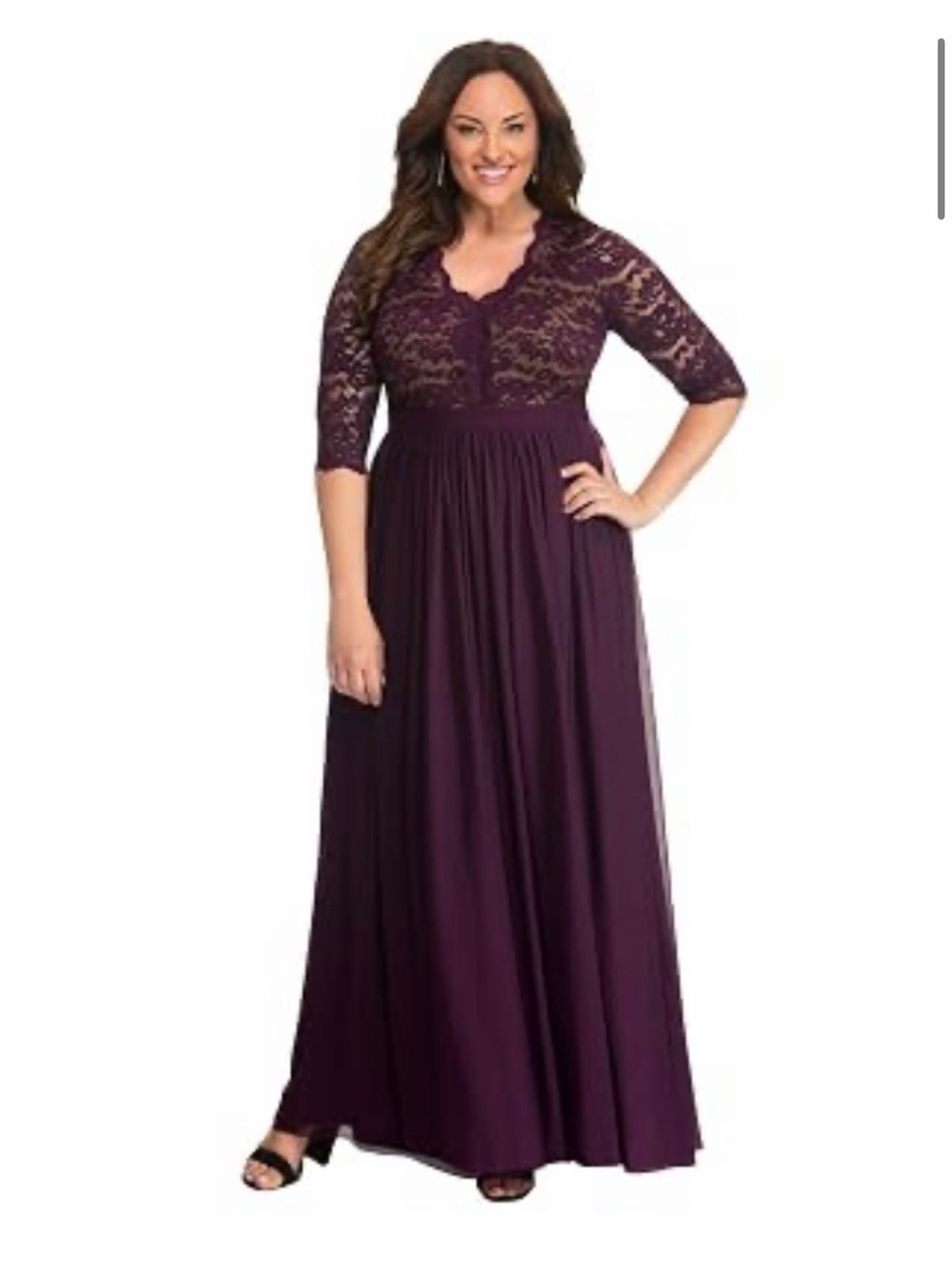 Kiyonna Womens Plus Size 1X (14-16) Jasmine Lace Evening Gown in Plum Purple